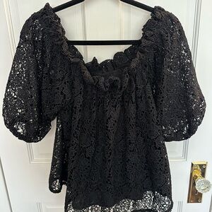 Anthropologie off shoulder black lace top